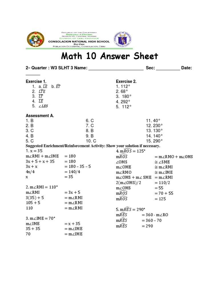 Grade 10 Math 2nd Quarter Answer Key | PDF