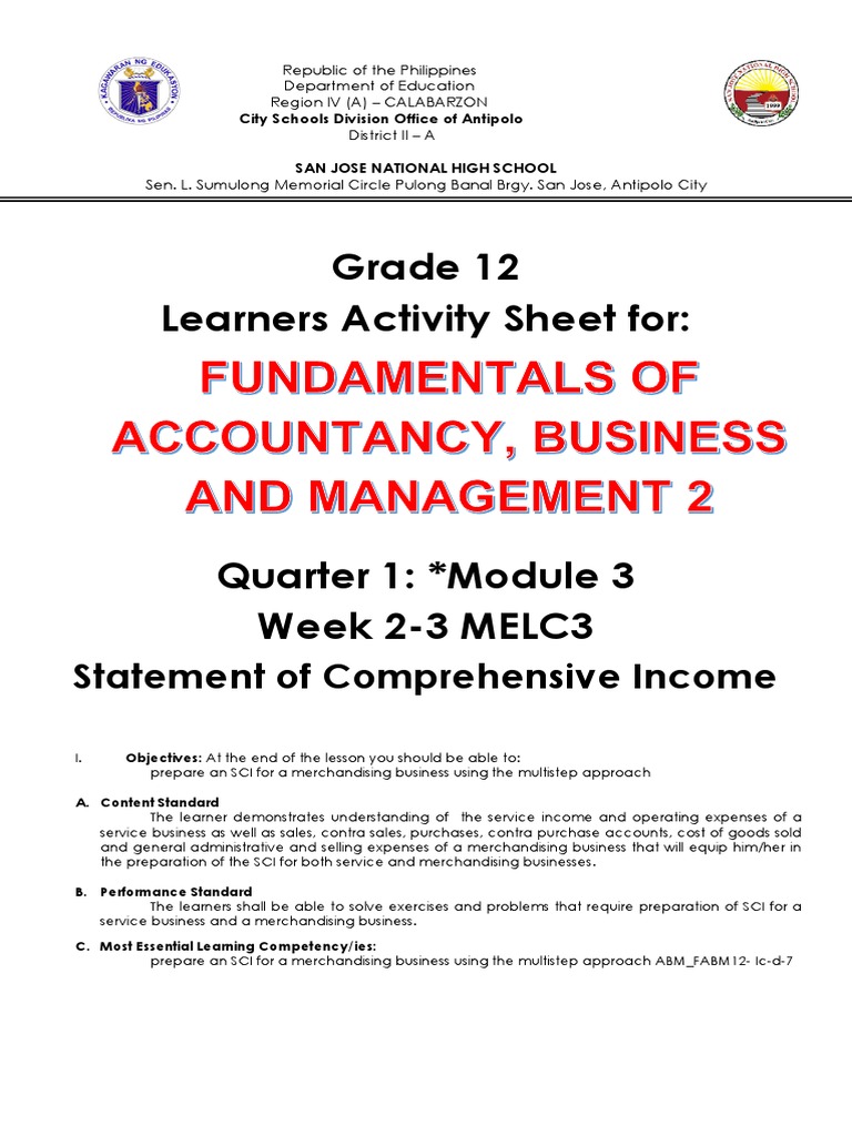 Grade 12 Comprehensive Income Statement Guide | PDF | Cost Of Goods ...