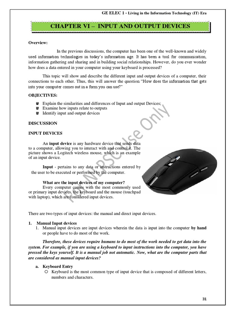 Chapter 6 Input and Output Devices | PDF | Computer Monitor | Image Scanner
