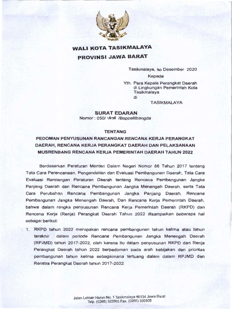 Pedoman RKPD 2022 Kota Tasikmalaya | PDF