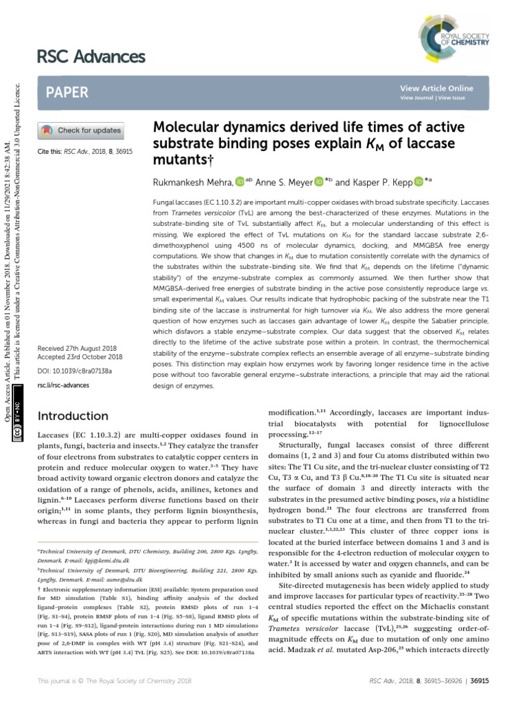 RSC Advances: Paper | PDF | Enzyme | Proteins