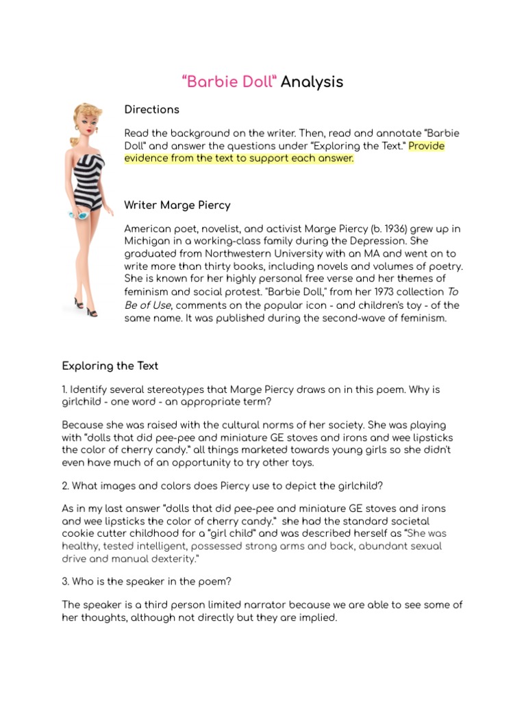 "Barbie Doll" Analysis PDF