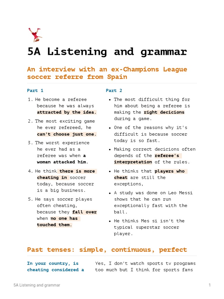 5A - Listening and Grammar | PDF | Association Football | Team Sports