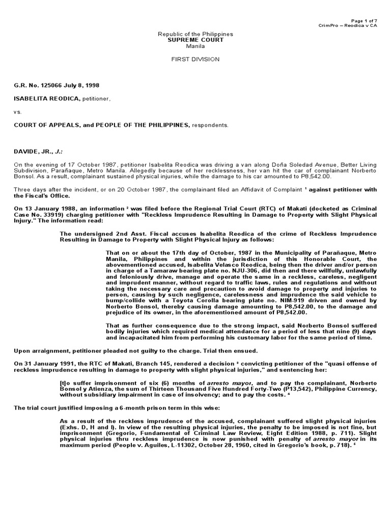 Reodica vs. CA Download Free PDF Statute Of Limitations Crimes