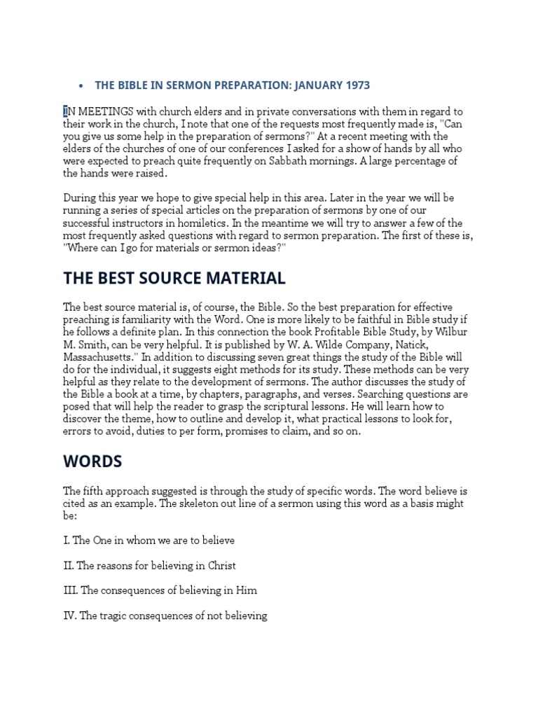 The Bible In Sermon Preparation Pdf Jesus Sermon