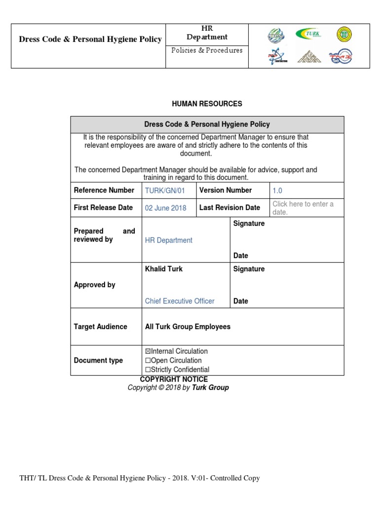 THTTL Dress Code Personal Hygiene Policy 2019 PDF Clothing Hygiene