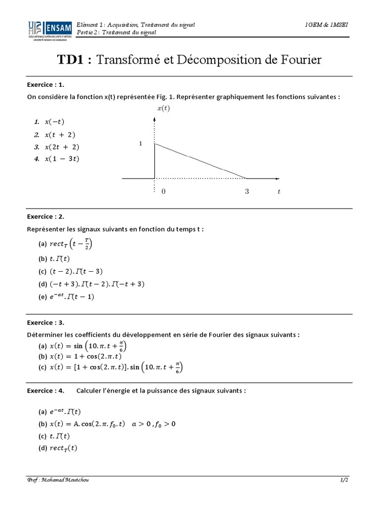 Traitement du signal et Fourier 1GEM 1MSEI | PDF | Méthodes et ...