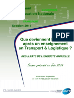 ENQUETE - Que deviennent les jeunes après un enseignement en Transport Logistique 2014 