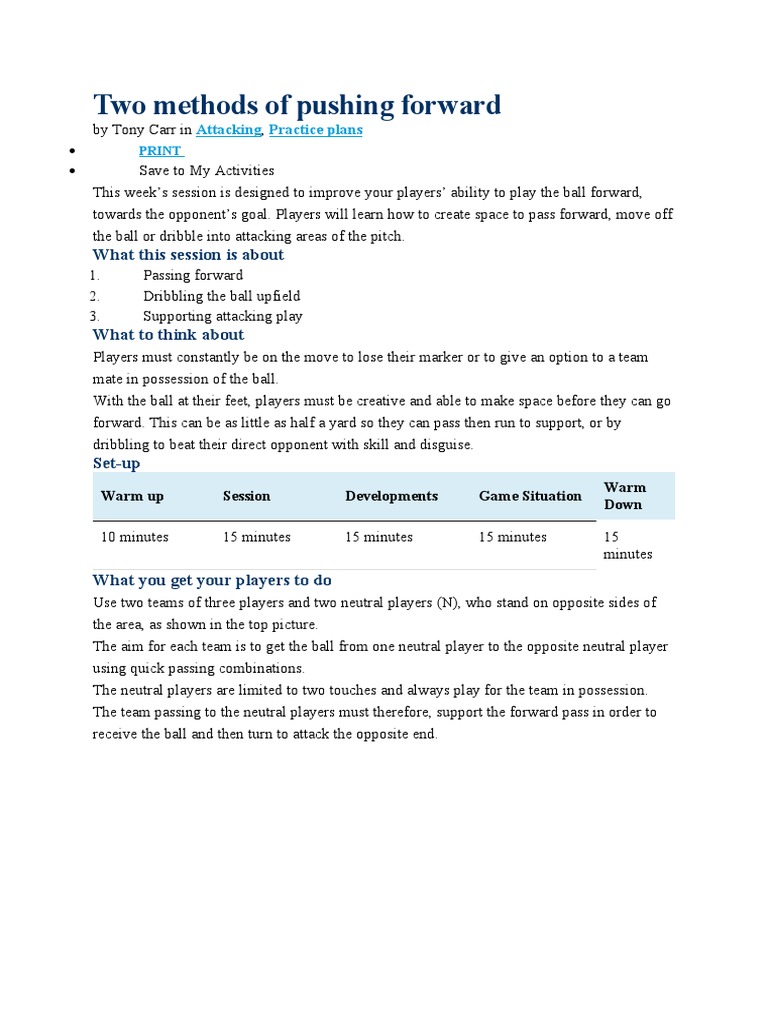 Forward Passing and Dribbling Drills | PDF | Sports | Football Codes