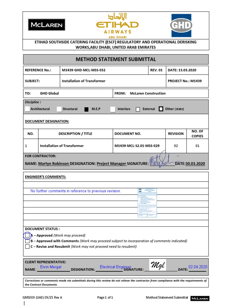 Transformer Installation Method Statement | PDF | Engineering