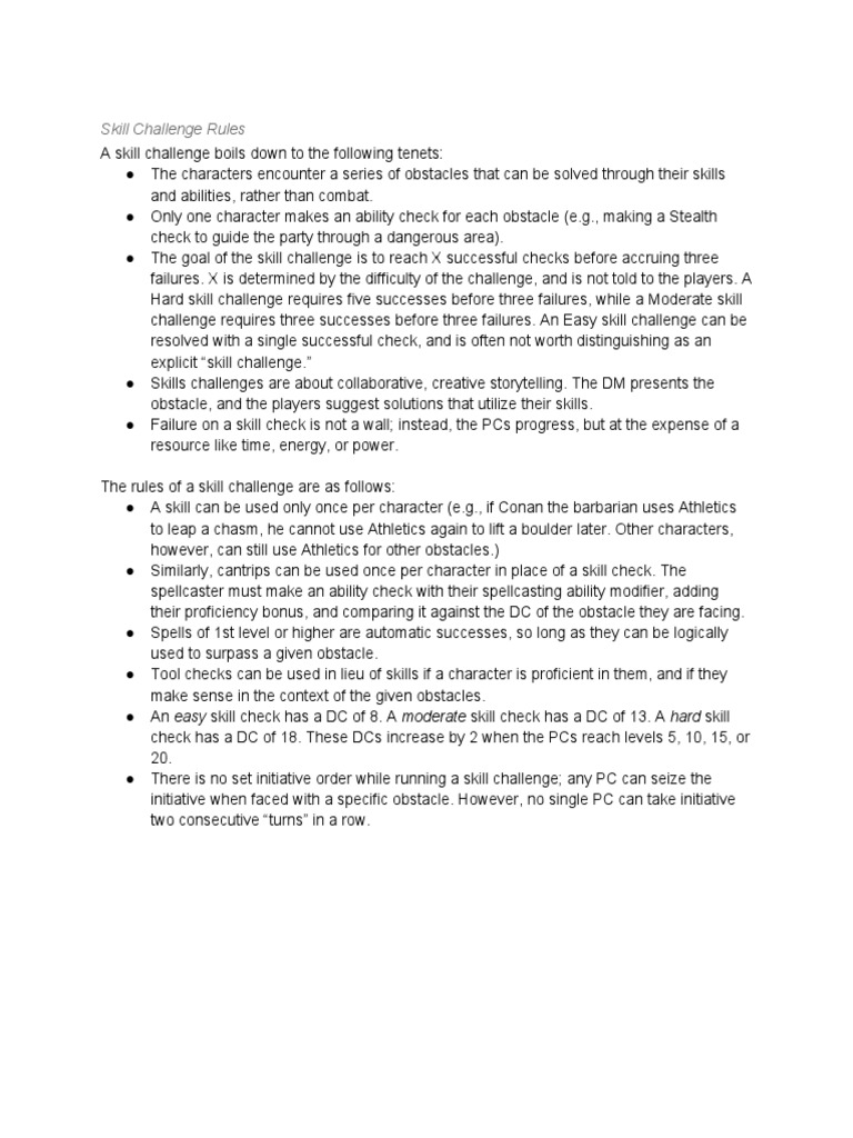 Skill Challenge Rules Guide | PDF