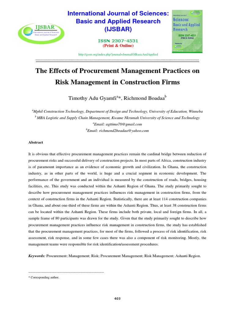Procurement Practices and Risk in Construction | PDF | Procurement | Risk