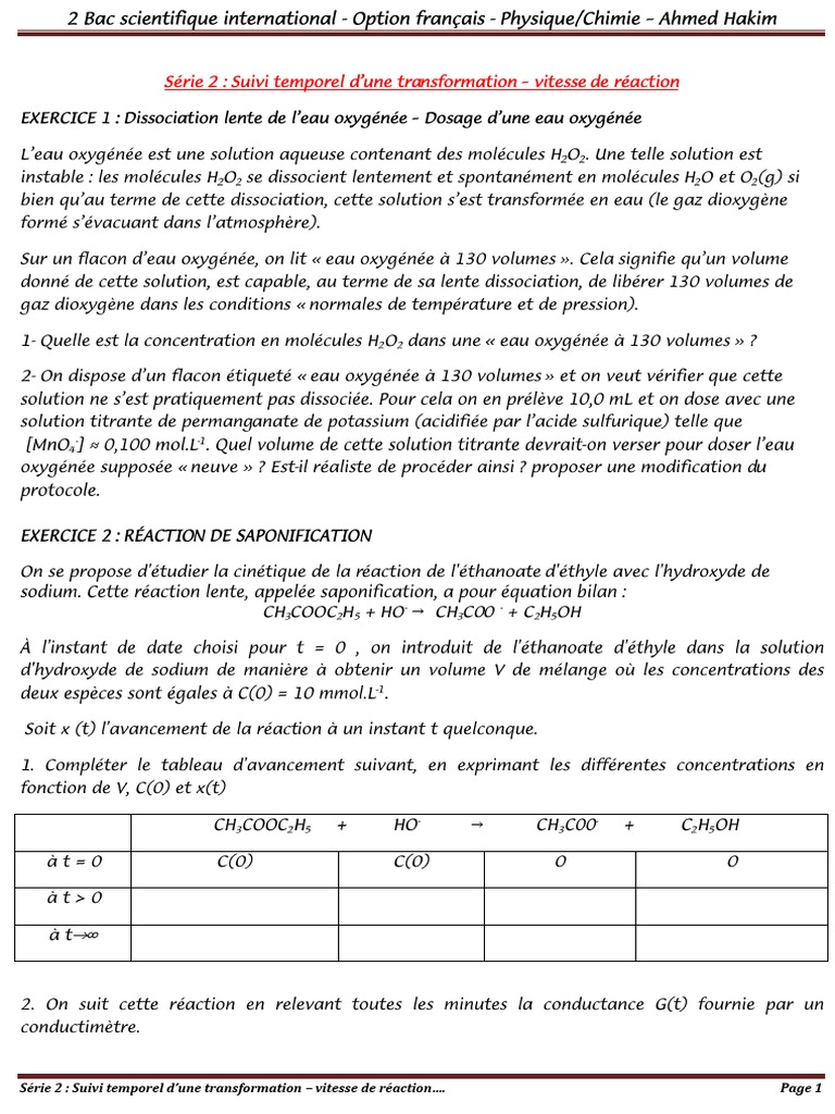 Suivi temporel des réactions chimiques 2bac | PDF | Processus d'unité ...