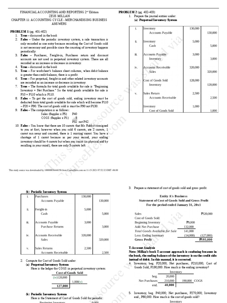 Perpetual Inventory System Insights | PDF | Cost Of Goods Sold | Debits ...