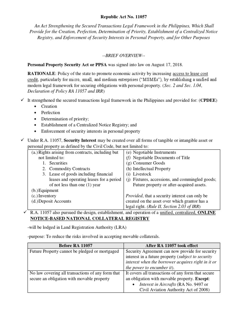 Reviewer personal property security act pdf security interest