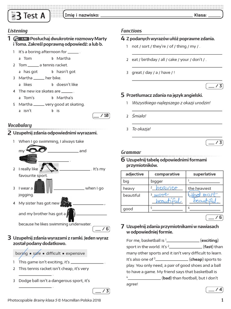 Test Z Angielskiego Klasa 3 Unit 5