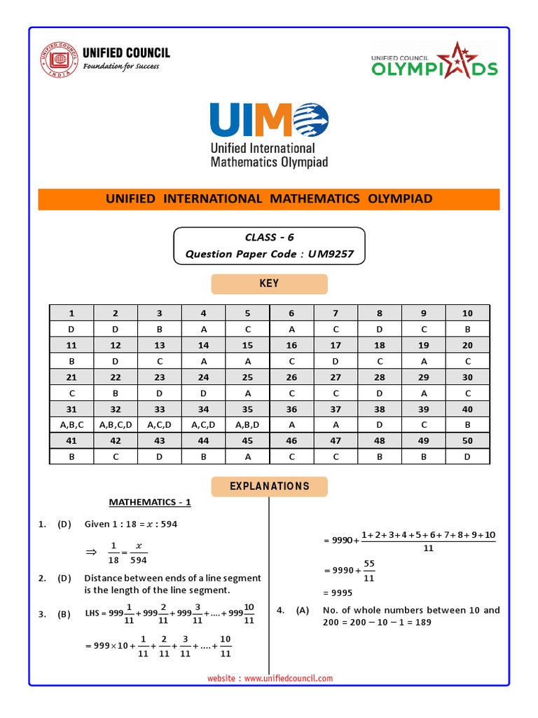 Class 6 Maths Olympiad Question Paper | PDF | Geometry | Elementary ...