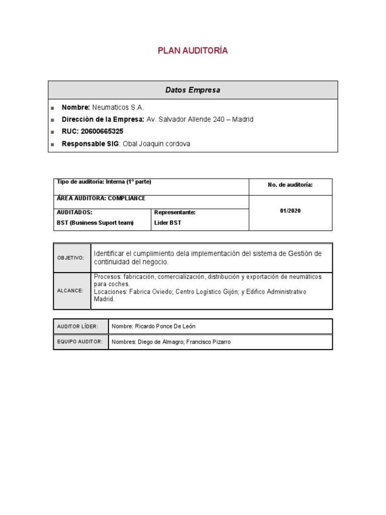 Plan de auditoria de iso 22320 basado en iso 19011 pdf auditor a
