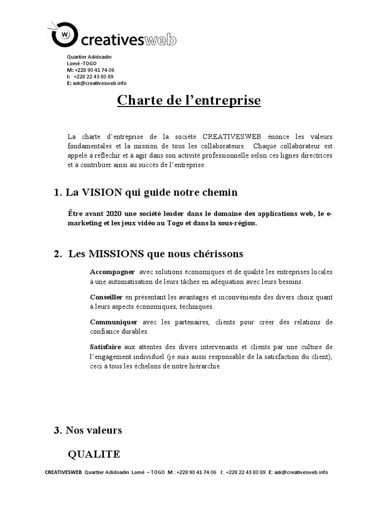 Charte de L'entreprise | PDF