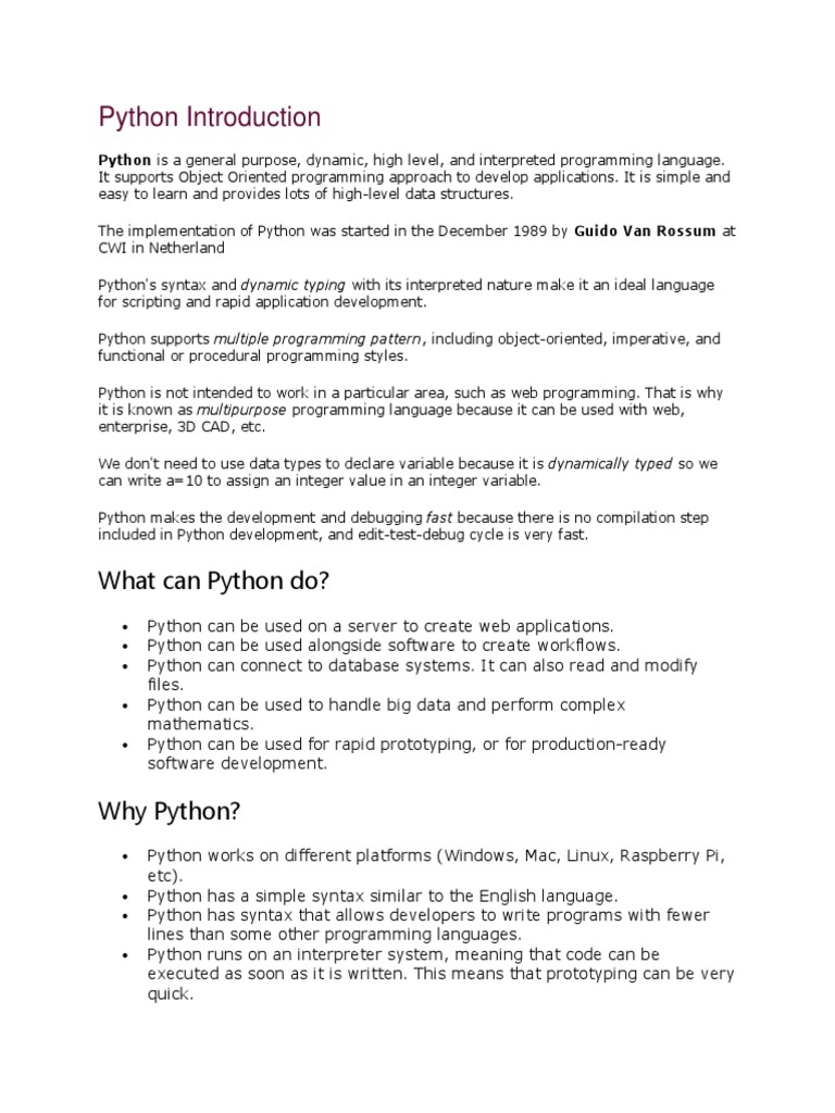 An Introduction to the Versatile Python Programming Language: Its ...
