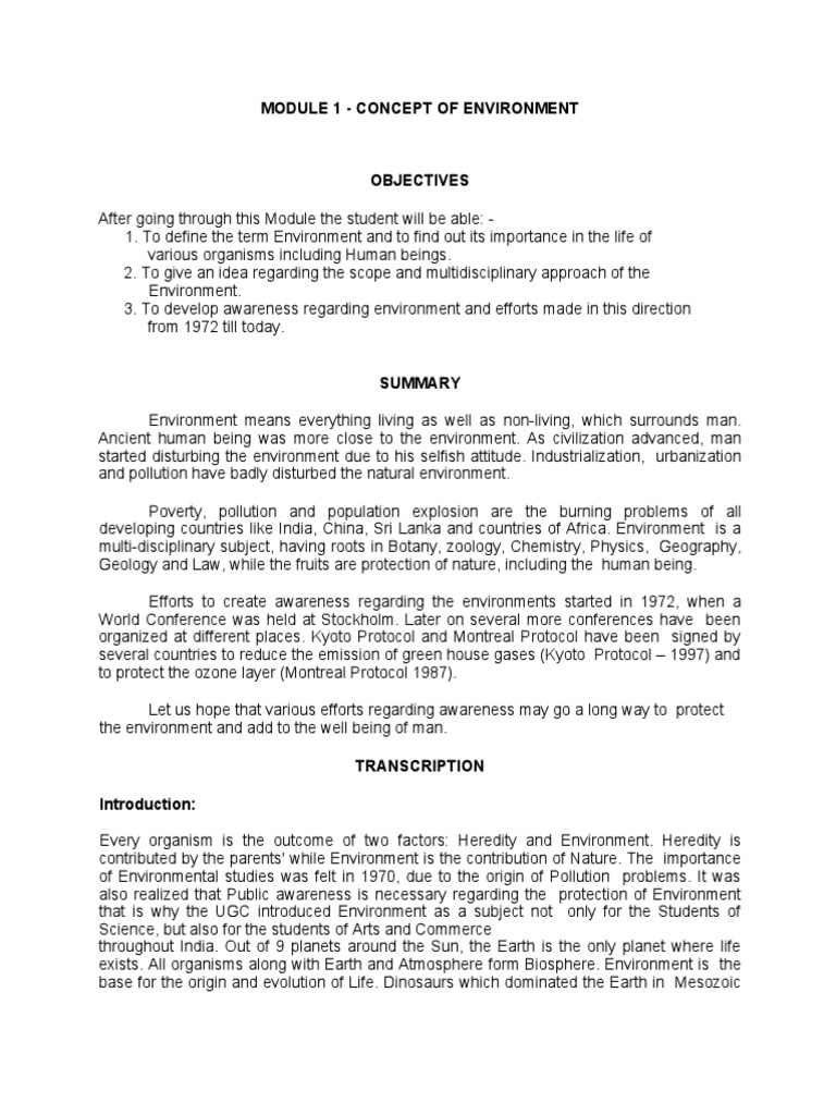 W1L1 Concept of Environment | PDF | Natural Environment | Pollution