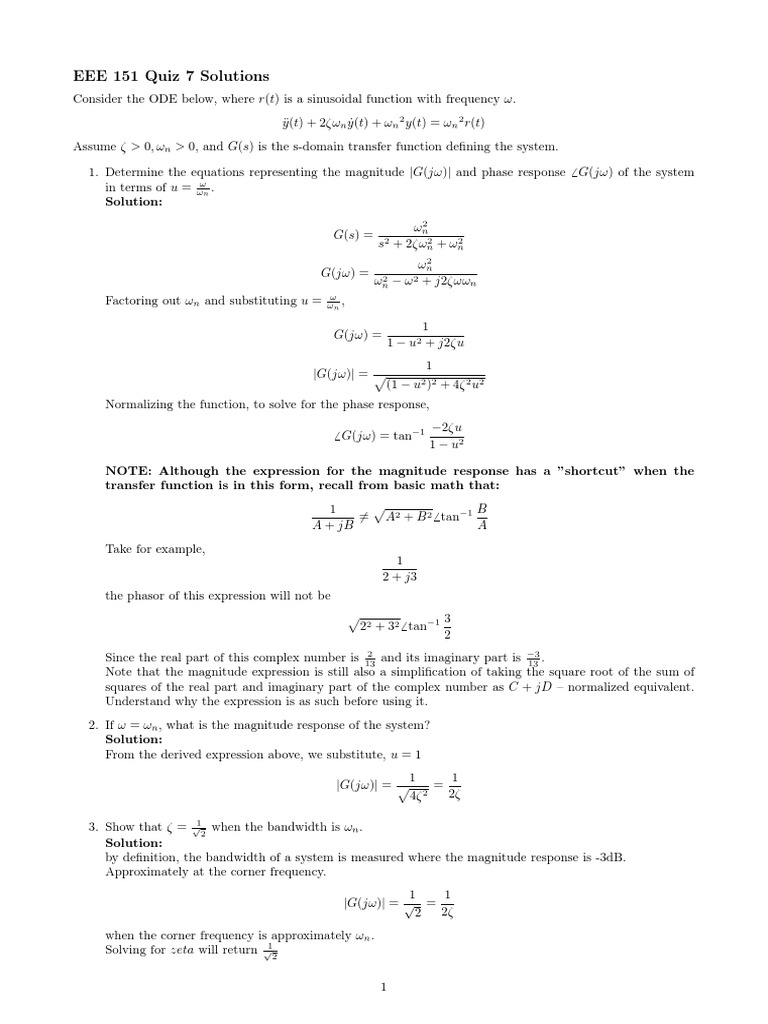 EEE 151 Quiz 7 Solutions | PDF | Complex Number | Applied Mathematics