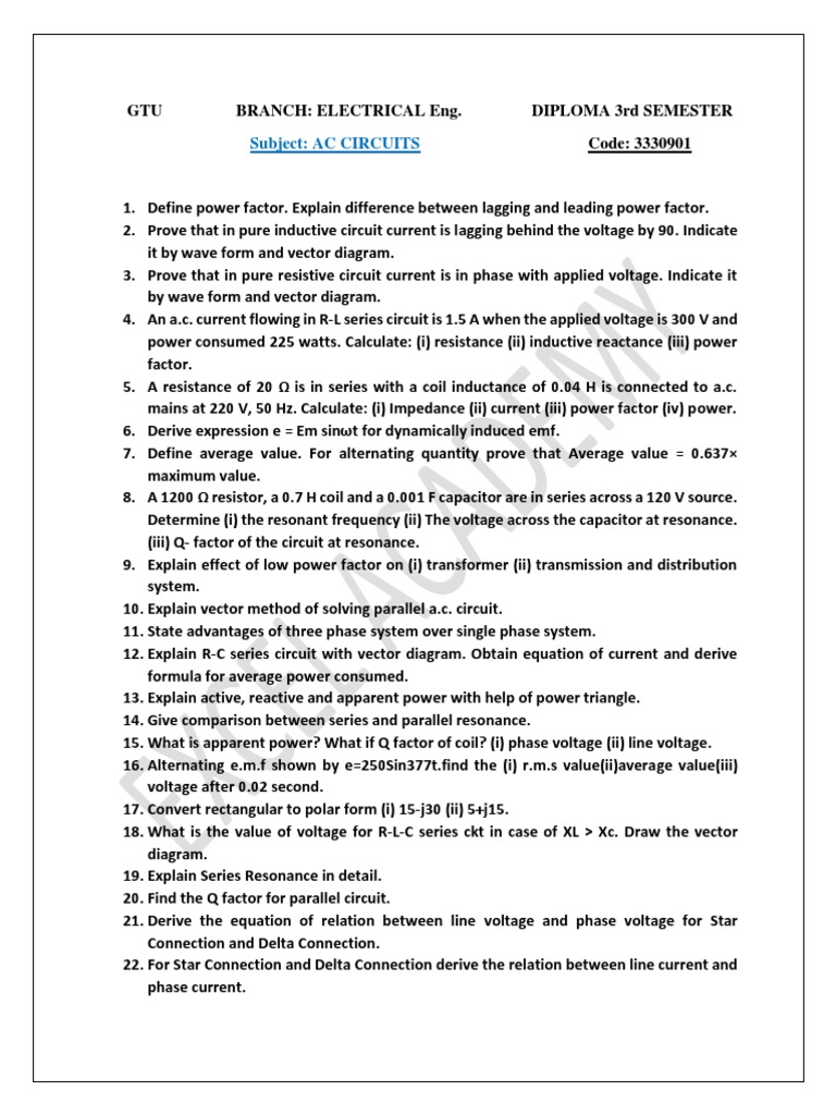 AC Circuits Notes for 3rd Semester Diploma | PDF | Ac Power ...