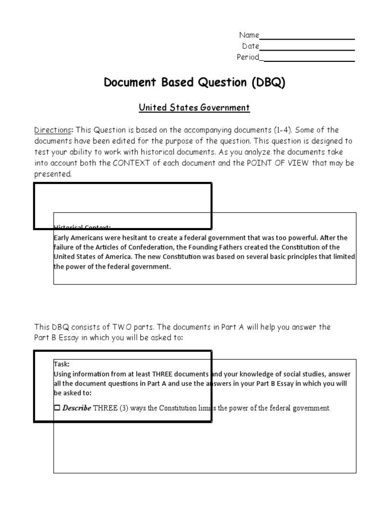 Government DBQ PDF Separation Of Powers Federal Government Of The United States