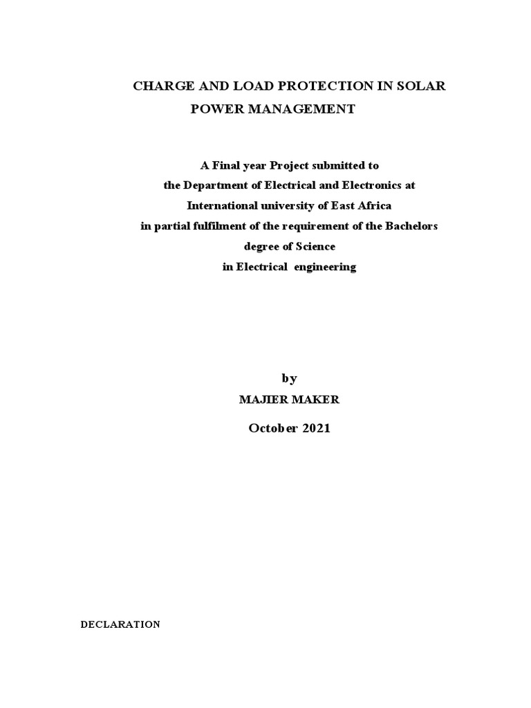 Charge and Load Protection in Solar Power Management Declaration PDF