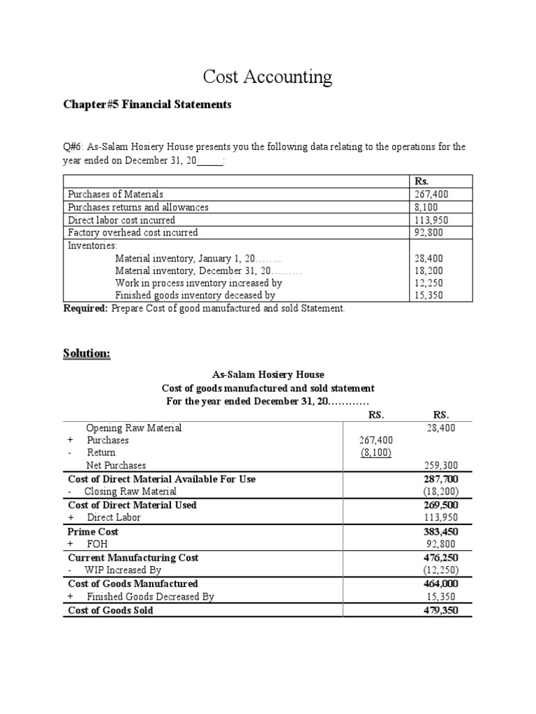 Cost Accounting Chapter 5 Solutions | PDF | Cost Of Goods Sold | Inventory