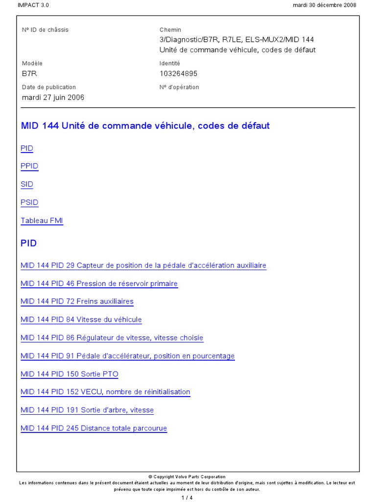 Copie de MID 140 Unité de Comande Véhicule (VECU) Codes de Défaut | PDF ...