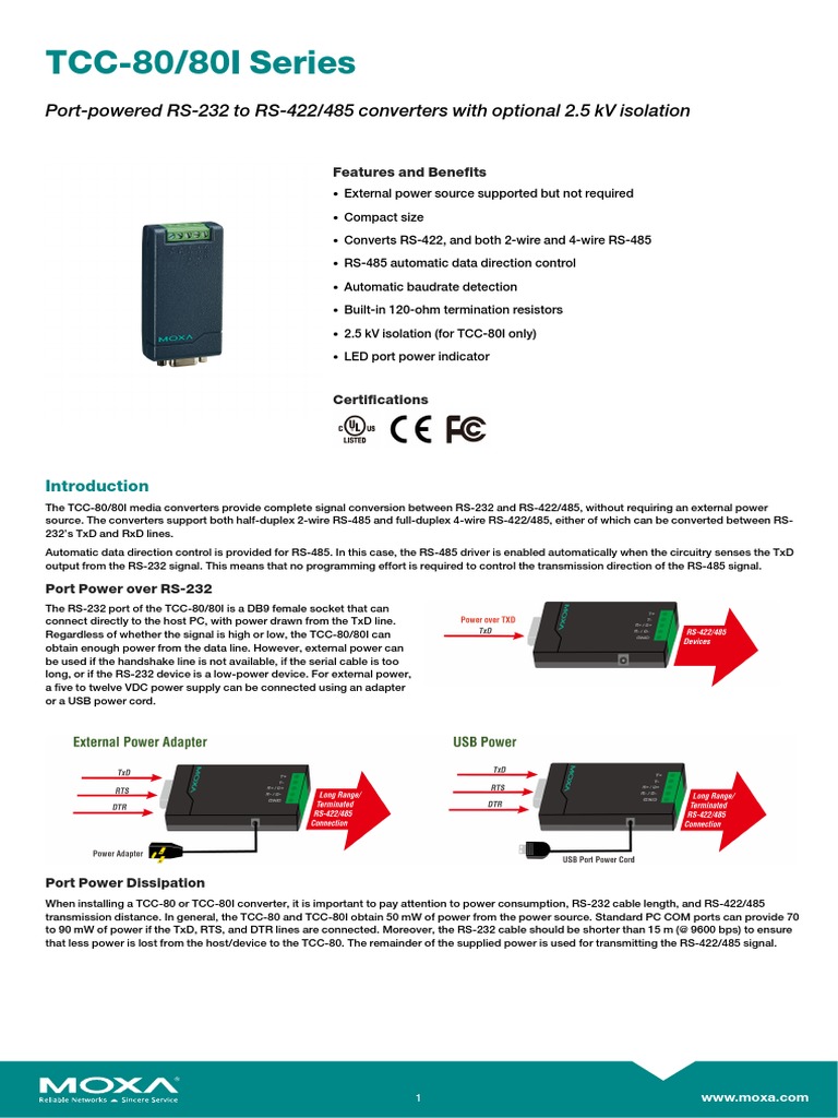 2-channel Serial Adapter RS-232 To RS-485 Converter - 2 Port Serial  Communication Adapter 115.2 Kbit/s Port-powered RS-232 To RS-485 Converter  2 Port 115.2 Kbit/s