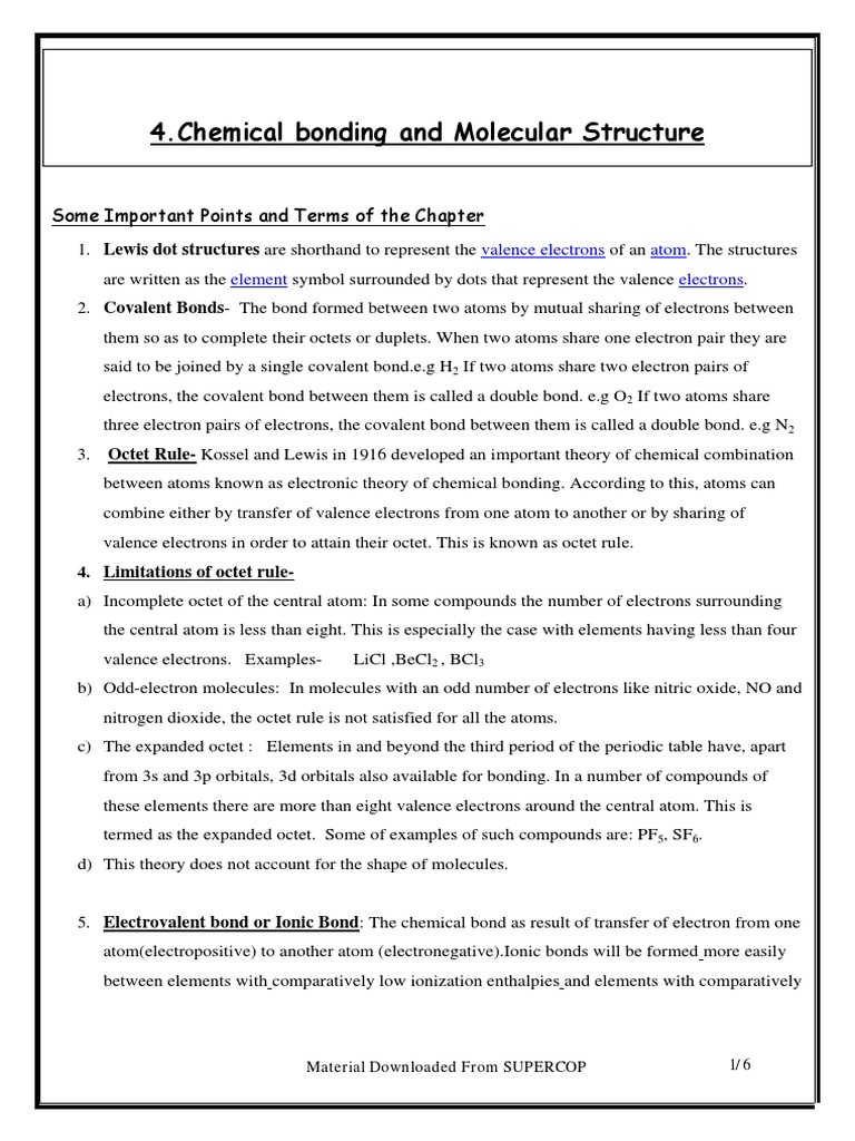 Chemical Bonding and Molecular Structure | PDF | Chemical Bond | Ionic ...