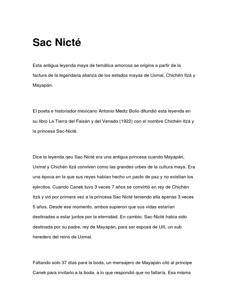 Leyenda de Sac Nicté y Canek | PDF