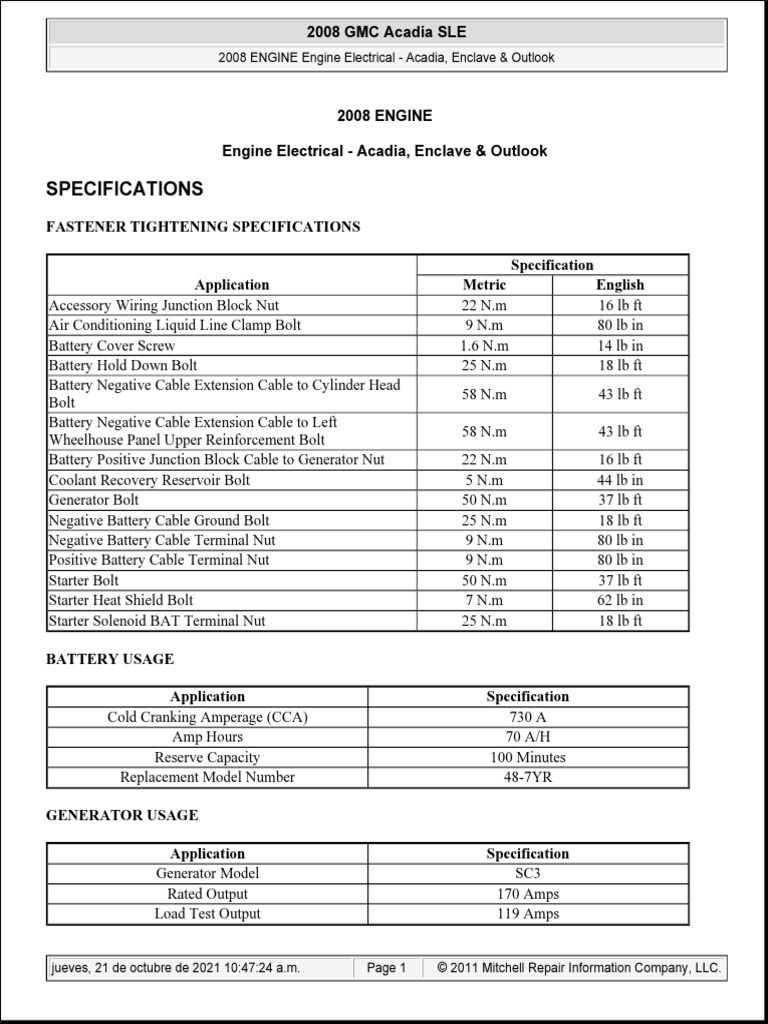 2008 GMC Acadia Battery Charging System & Charging System PDF