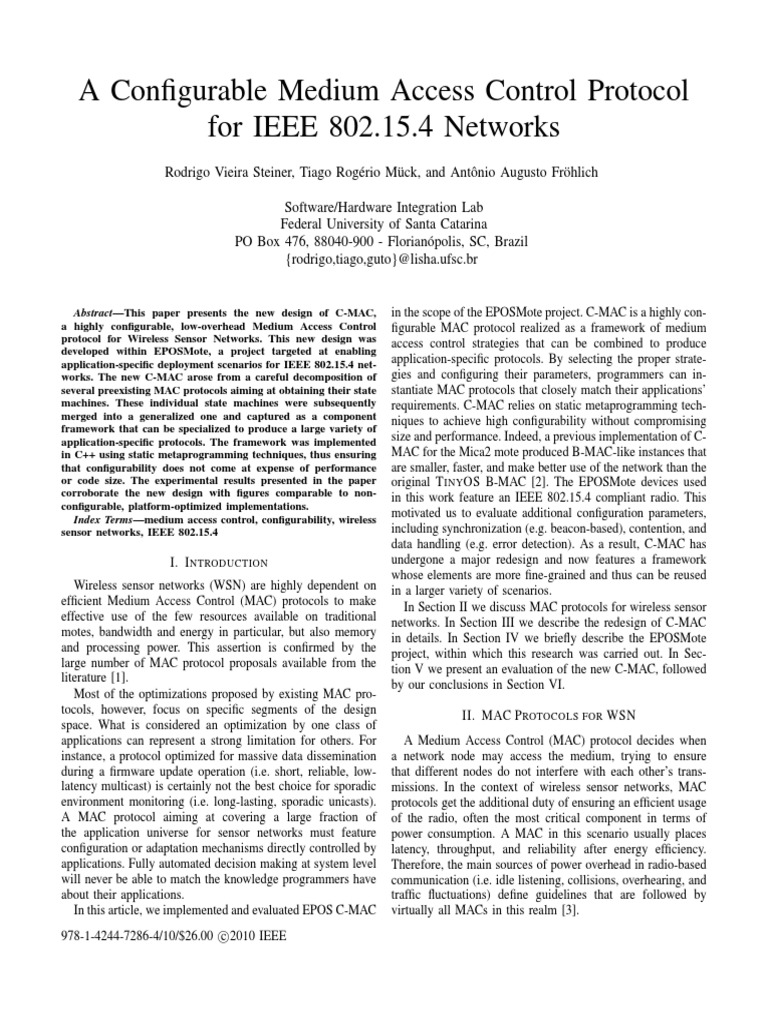 A Configurable Medium Access Control Protocol For IEEE 802.15.4 ...