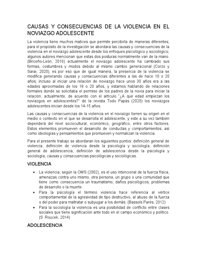 Causas y Consecuencias de la Violencia en el Noviazgo Adolescente | PDF ...