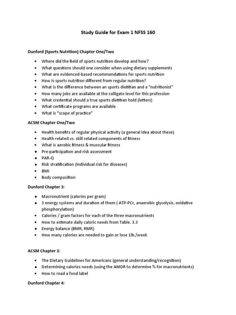 NFSS 160 Exam 1 Study Guide | PDF | Physical Fitness | Human Nutrition
