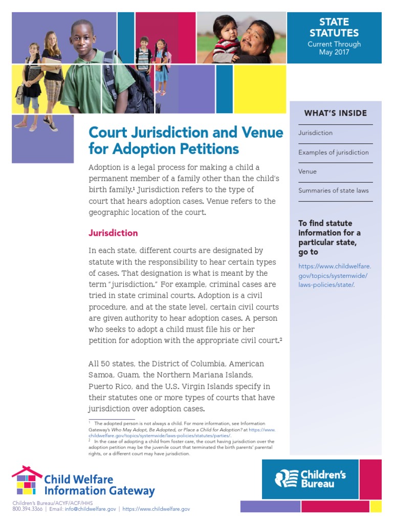 Court Jurisdiction and Venue For Adoption Petitions State Statutes PDF