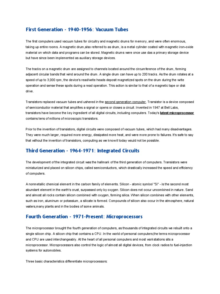 First Generation - 1940-1956: Vacuum Tubes | PDF | Central Processing ...
