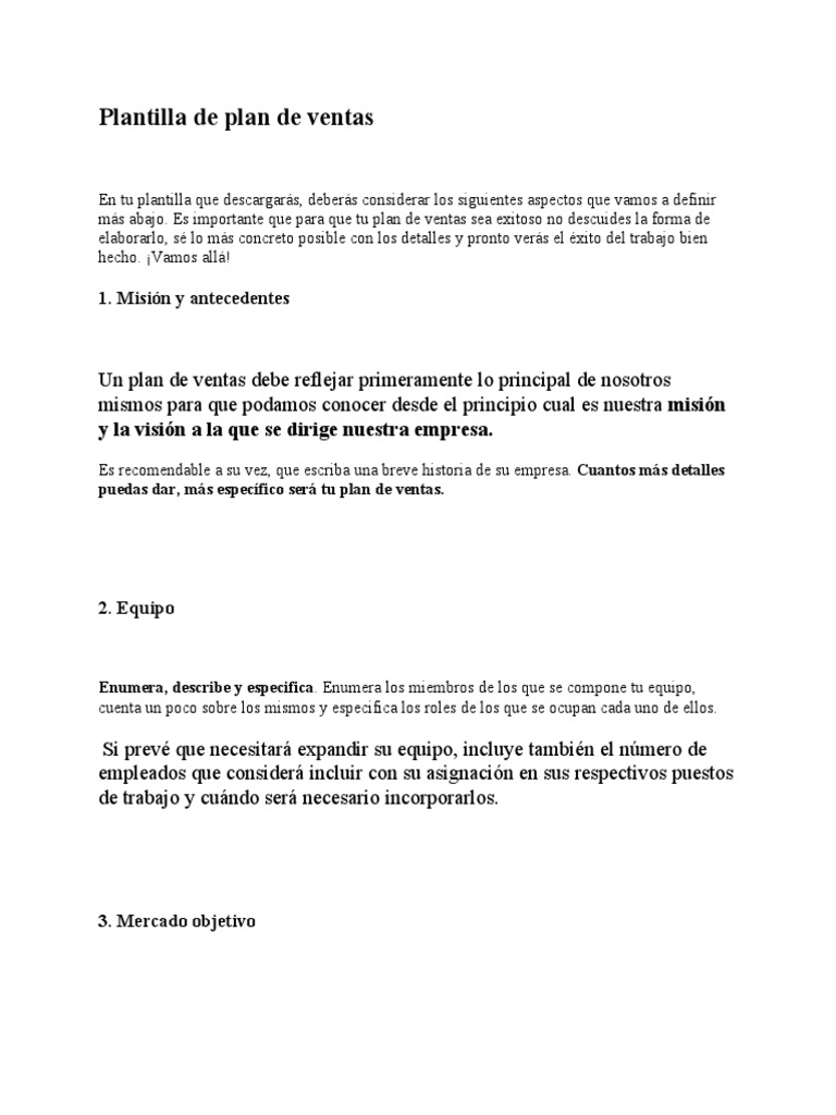 Plantilla de Plan de Ventas | PDF | Marketing | Economias