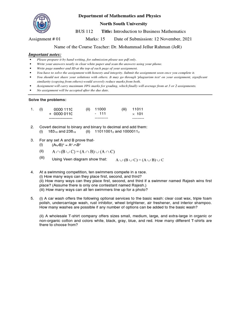 Intro to Business Math Assignment | PDF