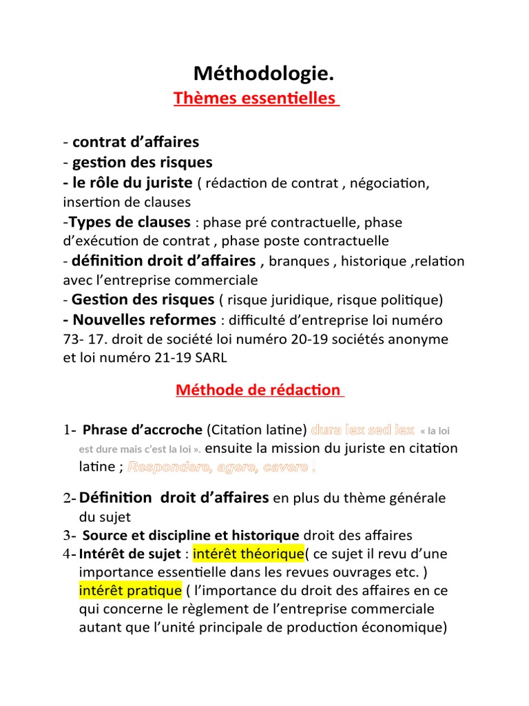Phrase D Accroche Droit Des Contrats Méthodologie | PDF