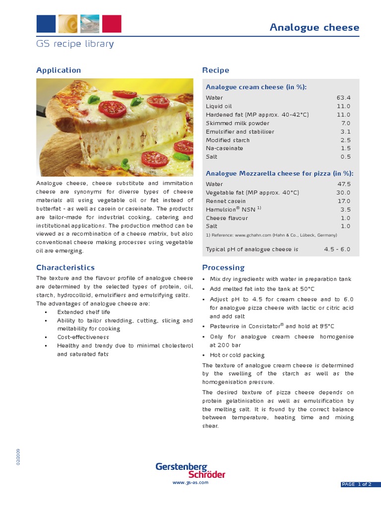 GS Recipe Library Analogue Cheese PDF Cheese Foods
