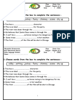 1-Choose Words From The Box To Complete The Sentences:-: Valley - Setting - Jockey - Funny - Chimney - Scene - Dry Up