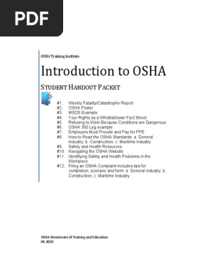 Module 1 - Intro to OSHA (Student Handouts)
