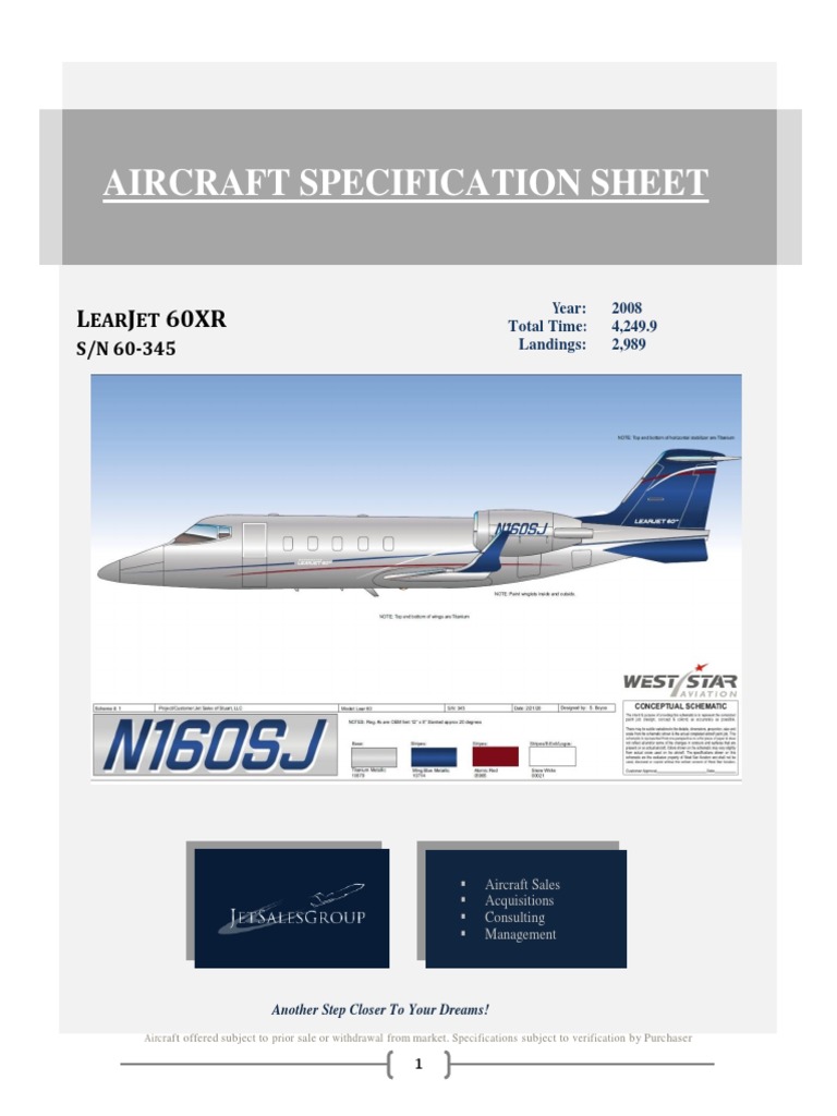 Aircraft Specification Sheet L J 60XR PDF Avionics Aircraft