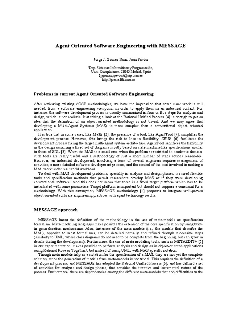 MESSAGE Methodology for MAS Development | PDF | Software Development ...