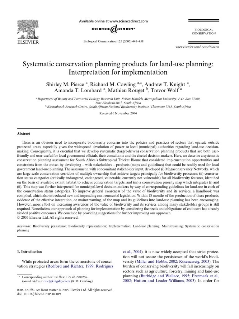 Systematic Conservation Planning for Land Use | PDF | Conservation ...